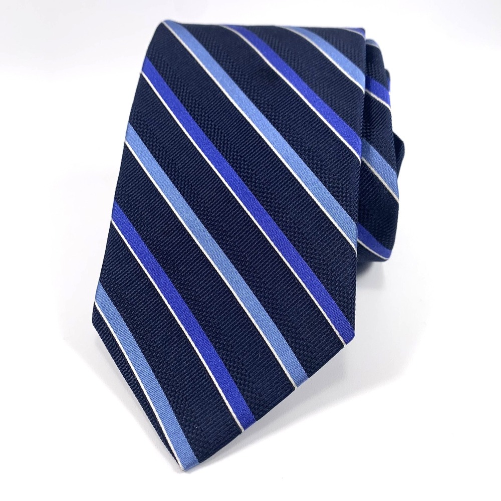 Brooks Brothers Makers & Merchant Mens Tie Navy w/ Blue & White Stripe Silk Repp